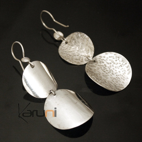 Boucles d'oreilles en Argent 06 longues rondes martelées inspiration Karuni