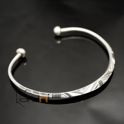 Bracelet en argent et ébène Angle Homme/Femme 03 Gravé