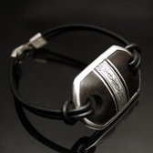 Bracelet Mdaillon en Argent et Ebne Lien Cuir 05 Ovale