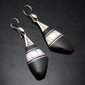 Bijoux Ethniques Touareg Boucles d'Oreilles en Argent et Ebne 57 Longues Triangle