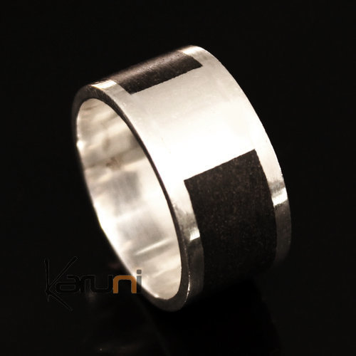 Bague Anneau Alliance en Argent homme/femme ébène carré lisse inspiration Karuni