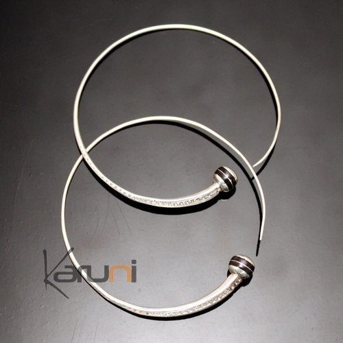 Boucles d'oreilles créoles en argent 09 Tesibit Perle ébène 5 cm