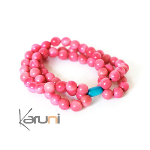 Tagua and Co Bracelet 3 rangs perles Graine Ivoire Végétale Réglable Manabi Rose Bleu turquoise Bijoux Design Créateur