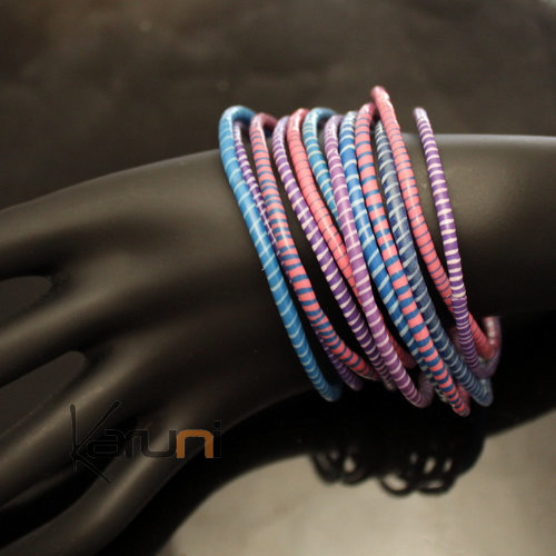 Bijoux Ethniques Africains Bracelets JOKKO en Plastique Recycl Homme Femme Enfant 28 Bleu/Rose/Violet (x12) b