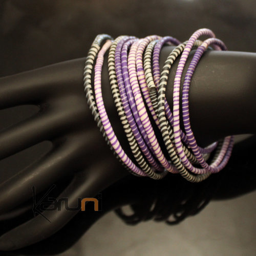 Bijoux Ethniques Africains Bracelets JOKKO en Plastique Recycl Homme Femme Enfant 07 Violet Noir (x12) c