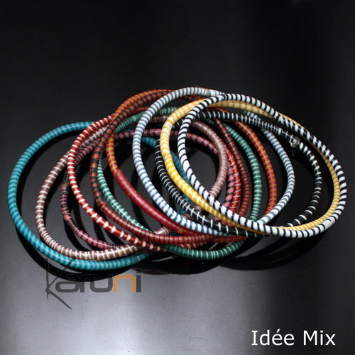 Bijoux Ethniques Africains Bracelets JOKKO en Plastique Recycl Homme Femme Enfant 07 Violet Noir (x12) d