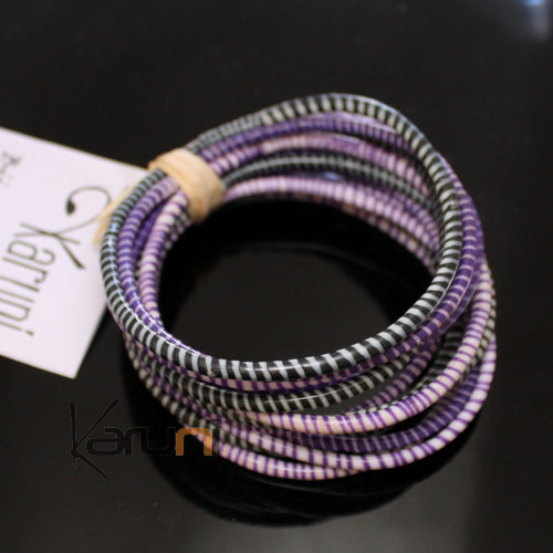 Bijoux Ethniques Africains Bracelets JOKKO en Plastique Recycl Homme Femme Enfant 07 Violet Noir (x12)