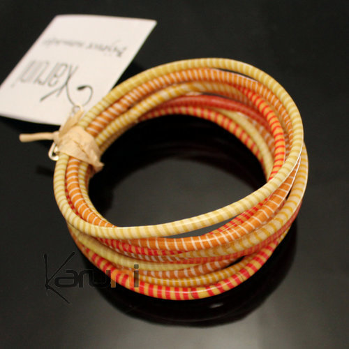 Bijoux Ethniques Africains Bracelets JOKKO en Plastique Recyclé Homme Femme Enfant 22 Orange/Jaune (x12)