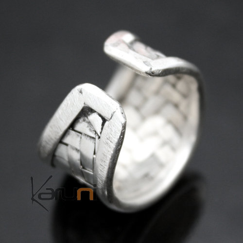 Bague Réglable en Argent Mix Tresse Large Natte Tressée Réglable Miao 1,5 cm