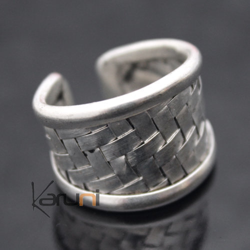 Bijoux Ethniques Bague Rglable en Argent Mix Tresse Large Natte Tresse Rglable Miao 1,5 cm c