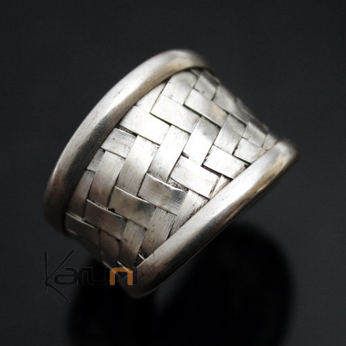 Bague Réglable en Argent Mix Tresse Large Natte Tressée Réglable Miao 1,5 cm