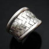 Bijoux Ethniques Bague Rglable en Argent Mix Tresse Large Natte Tresse Rglable Miao 1,5 cm