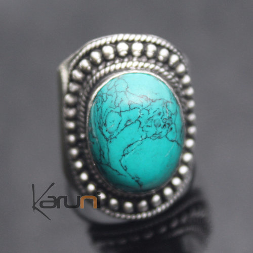 Bijoux Ethniques Indiens Npal Bague Turquoise Npalais Plaqu Argent Nikita 04 b