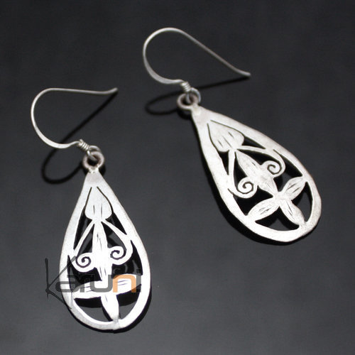 Bijoux Ethniques Indiens Boucles d'oreilles en Argent 925 23C Ankit Gouttes Ajoures Npal Newari