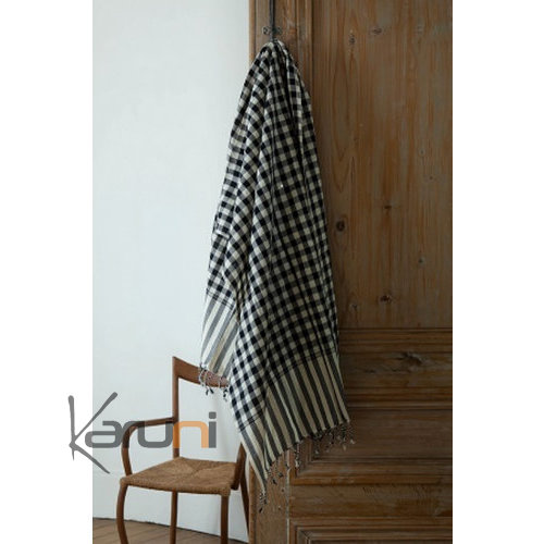 Krama Cheche Foulard Echarpe Coton Homme Femme Cambodge Channa Petits Carreaux Blanc Noir 170x50 Cm Krama Cheche Foulard Echarpe Coton Homme Femme Cambodge Channa Petits Carreaux Blanc Noir 170x50 Cm
