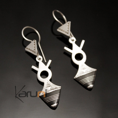 Boucles d'Oreilles en Argent et Ebène 78 Croix du Sud d'Agadez Niger 5 cm