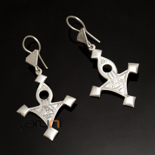 Bijoux Touareg Ethniques Boucles d'oreilles en Argent 51 Croix du Sud de Bagazen Niger Ajoures