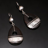 Bijoux Ethniques Touareg Boucles d'Oreilles en Argent et Ebne 67 Galet Bande Grave