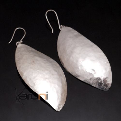 Boucles d'Oreilles Peul Fulani Mali 39PS Plaqué Argent Grandes Feuilles Larges