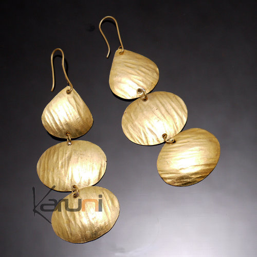 Bijoux Ethniques Africains Boucles d'Oreilles Peul Fulani Mali 115M Bronze Dor 3 Ptales Martels