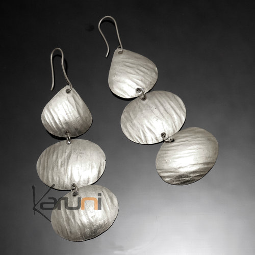 Boucles d'Oreilles Peul Fulani Mali 115 Plaqué Argent 3 Pétales