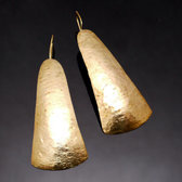 Bijoux Ethniques Africains Boucles d'Oreilles Peul Fulani Mali 100 Bronze Dor Feuille Longue Plate Triangle