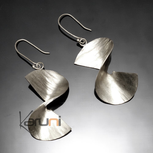 Bijoux Ethniques Africains Boucles d'Oreilles Peul Fulani Mali 113P Plaqu Argent Rubans Larges Twist