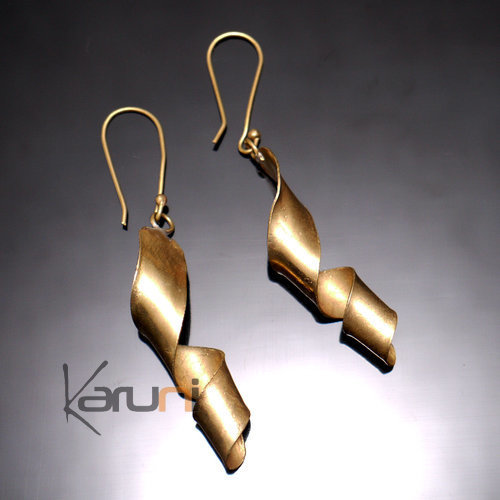 Boucles d'Oreilles Peul Fulani Mali 47S Bronze Doré Rubans Twist