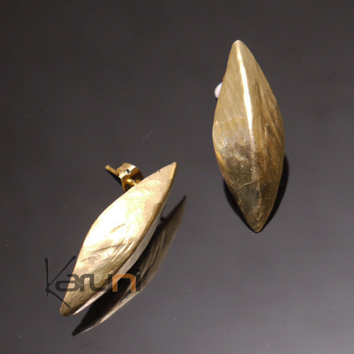 Bijoux Ethniques Africains Boucles d'Oreilles Peul Fulani Mali 46 Bronze Dor Clous Feuille