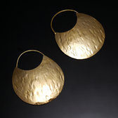 Bijoux Ethniques Africains Boucles d'Oreilles Croles Peul Fulani Mali 111MS Bronze Dor Plates 3,5 cm Marteles