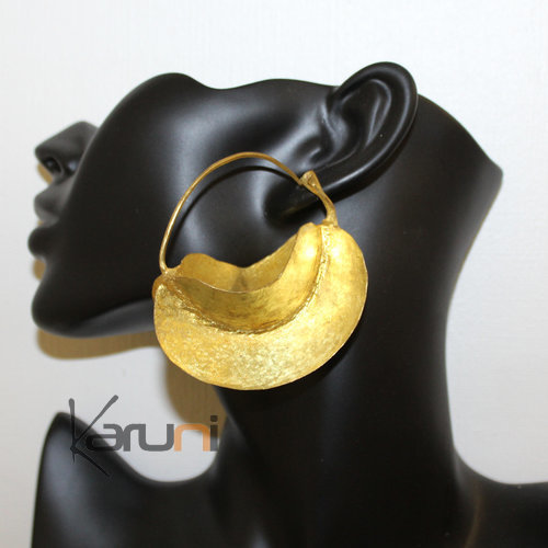 Bijoux Ethniques Africains Boucles d'Oreilles Croles Peul Fulani Mali 13N Bronze Dor 7 cm Feuille Style b