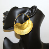 Bijoux Ethniques Africains Boucles d'Oreilles Croles Peul Fulani Mali 13N Bronze Dor 7 cm Feuille Style b