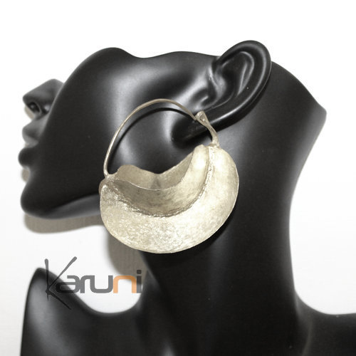 Bijoux Ethniques Africains Boucles d'Oreilles Croles Peul Fulani Mali 13PN Plaqu Argent 7 cm Feuille Style b