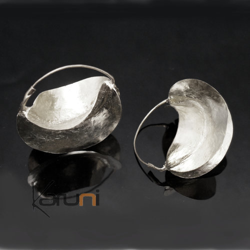 Bijoux Ethniques Africains Boucles d'Oreilles Croles Peul Fulani Mali 13PN Plaqu Argent 7 cm Feuille Style
