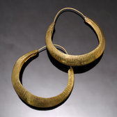 Bijoux Ethniques Africains Boucles d'Oreilles Croles Peul Fulani Mali 109M Bronze Dor Coudes 5 cm Marteles