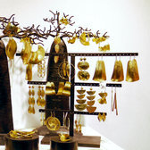 Bijoux Ethniques Africains Boucles d'Oreilles Peul Fulani Mali 100A Bronze Dor Feuille Longue Plate Triangle Attache b