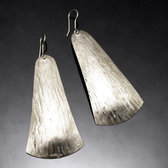 Bijoux Ethniques Africains Boucles d'Oreilles Peul Fulani Mali 100PA Plaqu Argent Feuille Longue Plate Triangle Attache