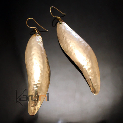 Bijoux Ethniques Africains Boucles d'Oreilles Peul Fulani Mali 39L Bronze Dor Grandes Feuilles