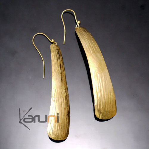 Boucles d'Oreilles Peul Fulani Mali 102A Bronze Doré Feuille Fine Attache