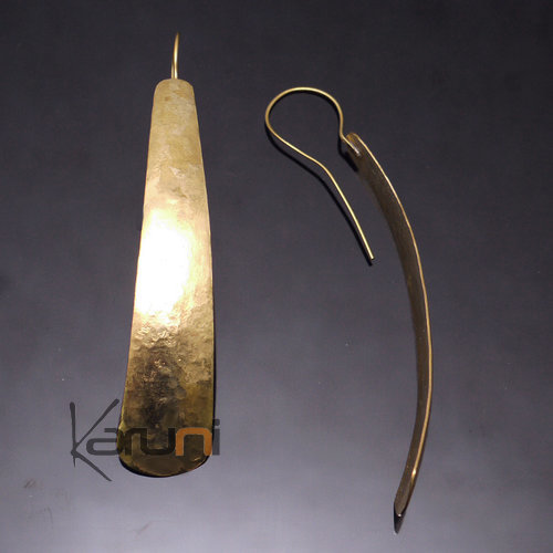 Bijoux Ethniques Africains Boucles d'Oreilles Peul Fulani Mali 102 Bronze Dor Feuille Fine