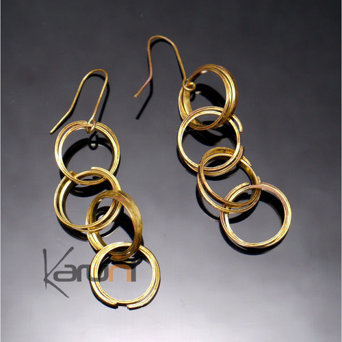 Bijoux Ethniques Africains Boucles d'Oreilles Peul Fulani Mali 30-1 Bronze Dor Pendants Cercles