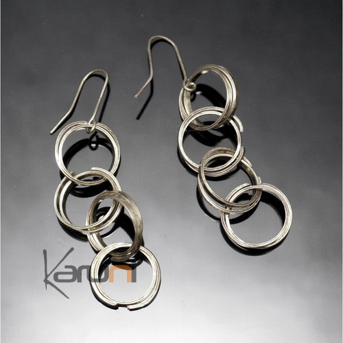 Boucles d'Oreilles Peul Fulani Mali 30-1P Plaqué Argent Pendants Cercles