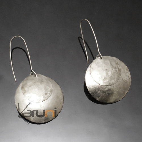 Bijoux Ethniques Africains Boucles d'Oreilles Peul Fulani Mali 112PS Plaqu Argent Doubles Ronds