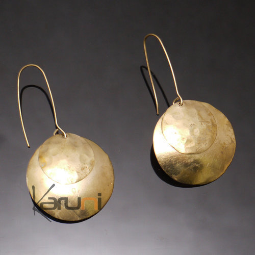 Boucles d'Oreilles Peul Fulani Mali 112S Bronze Doré Doubles Ronds
