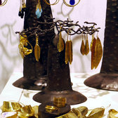 Bijoux Ethniques Africains Boucles d'Oreilles Peul Fulani Mali 44 Bronze Dor Feuilles Lisses b