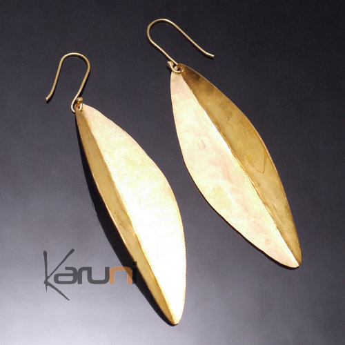 Bijoux Ethniques Africains Boucles d'Oreilles Peul Fulani Mali 44 Bronze Dor Feuilles Lisses