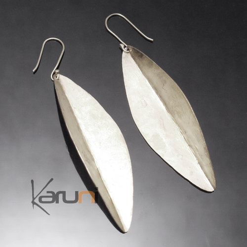 Boucles d'Oreilles Peul Fulani Mali 44P Plaqué Argent Feuilles Lisses