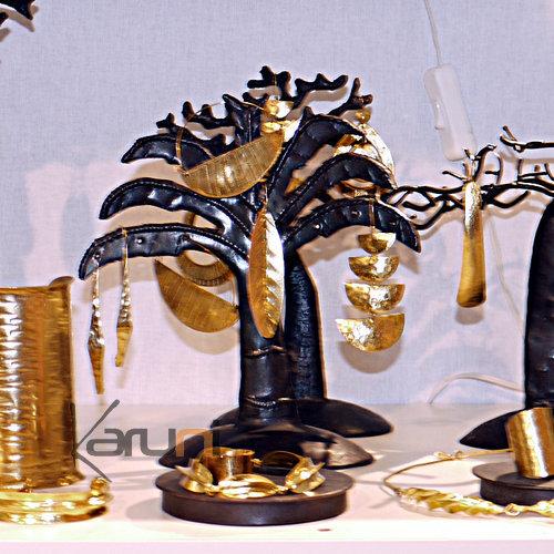 Bijoux Ethniques Africains Boucles d'Oreilles Peul Fulani Mali 106T Bronze Doré Feuilles Lisses Fines Lignes Gravées b