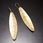 Bijoux Ethniques Africains Boucles d'Oreilles Peul Fulani Mali 106T Bronze Dor Feuilles Lisses Fines Lignes Graves