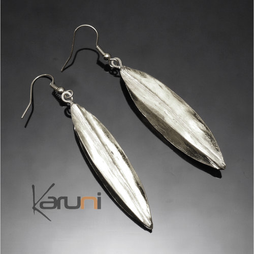 Boucles d'Oreilles Peul Fulani Mali 33PS Plaqué argent Feuille